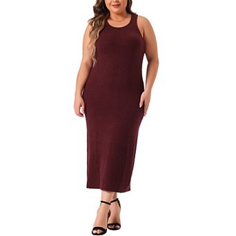 Plus Size Tank Sweater Dress For Women Crew Neck Sleeveless Knit Bodycon Midi