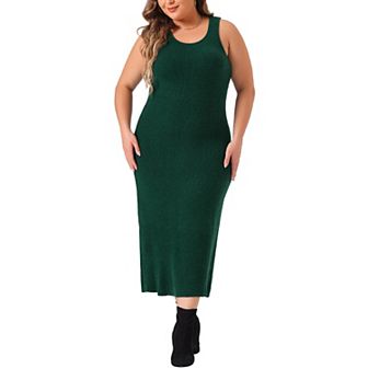 Plus Size Tank Sweater Dress For Women Crew Neck Sleeveless Knit Bodycon Midi