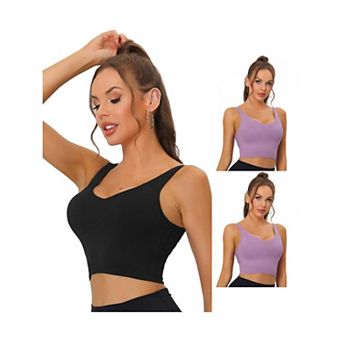 3 Packs Women's Workout Fitness Longline Wireless Padded Yoga Sports Bra Medium Support Muti-color