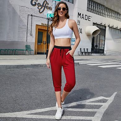 Capris For Women Casual Crop Pants Loose Fit Comfy Drawstring Lounge Pants With Pockets