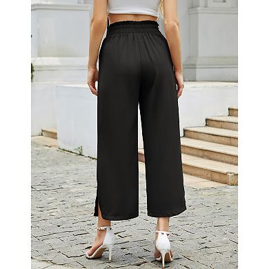 Women's Wide Leg Pants Elastic High Waisted Palazzo Pants With Pockets Tie Casual Summer Pants