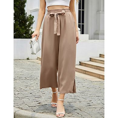 Women's Wide Leg Pants Elastic High Waisted Palazzo Pants With Pockets Tie Casual Summer Pants