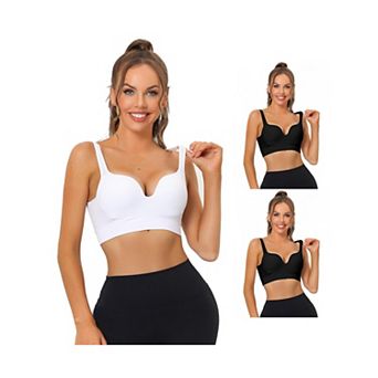 3 Packs Women's Medium Impact Workout Wireless Padded Deep V Neck Fitness Sports Bras