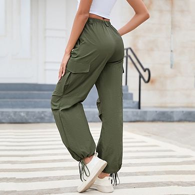 Women's Wide Leg Cargo Pants Baggy Smocked Waist Fashion Pants With Pockets