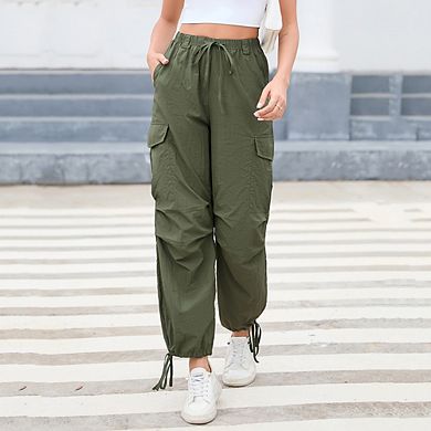 Women's Wide Leg Cargo Pants Baggy Smocked Waist Fashion Pants With Pockets