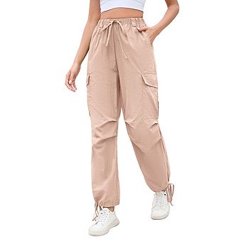 Women's Wide Leg Cargo Pants Baggy Smocked Waist Fashion Pants With Pockets