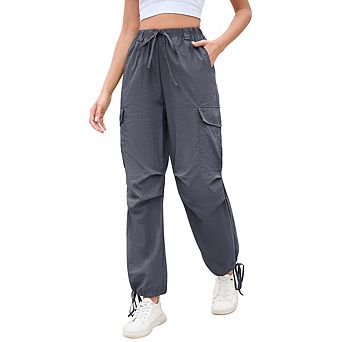 Women's Wide Leg Cargo Pants Baggy Smocked Waist Fashion Pants With Pockets