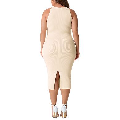 Women's Plus Size Sweater Midi Bodycon Dress Twist Halter Neck Ribbed Sleeveless