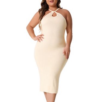 Women's Plus Size Sweater Midi Bodycon Dress Twist Halter Neck Ribbed Sleeveless