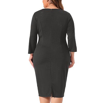 Agnes Orinda Women's Plus Size Work 3/4 Sleeve Vintage Ruffle Pencil Bodycon Cocktail Midi Dress Dark Green 2X