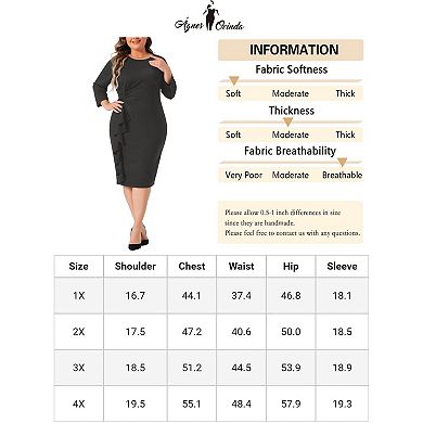 Women's Plus Size Midi Pencil Bodycon Dresses 3/4 Sleeve Ruffle Vintage