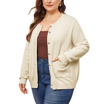 Plus Size Cardigan For Women Long Sleeve Knit Casual Open Front Button Down Sweaters