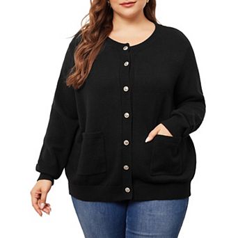 Plus Size Cardigan For Women Long Sleeve Knit Casual Open Front Button Down Sweaters