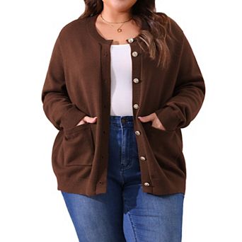 Plus Size Cardigan For Women Long Sleeve Knit Casual Open Front Button Down Sweaters