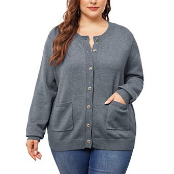 Plus Size Cardigan For Women Long Sleeve Knit Casual Open Front Button Down Sweaters