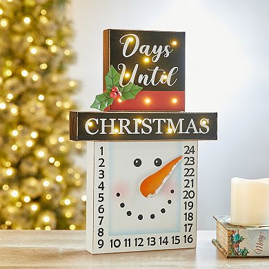 Glitzhome 15"h Lighted Wooden Christmas Snowman Advent Calendar Decor