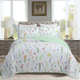 Marcielo 3 pc Printed Floral Quilt Set Lightweight Bedspread Set