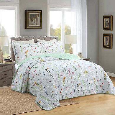 Marcielo 3 Piece Printed Floral Quilt Set Lightweight Bedspread Set