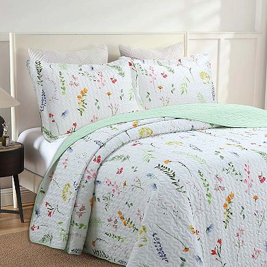 Marcielo 3 Piece Printed Floral Quilt Set Lightweight Bedspread Set