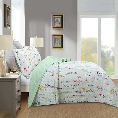 Marcielo 3 Piece Printed Floral Quilt Set Lightweight Bedspread Set