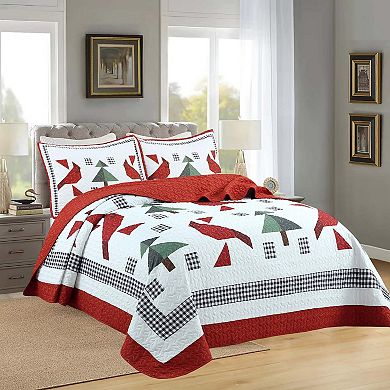 Marcielo 3 Pcs Winter Red Cardinals Christmas Quilt Bedspread Set