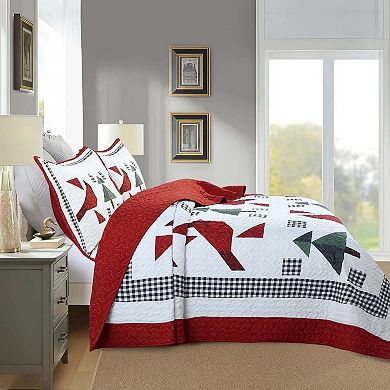 Marcielo 3 Pcs Winter Red Cardinals Christmas Quilt Bedspread Set