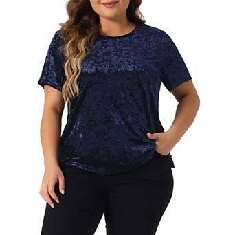 Plus Size Tops For Women Crew Neck Short Sleeve Tee Tops Velvet T-Shirt