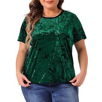 Plus Size Tops For Women Crew Neck Short Sleeve Tee Tops Velvet T-Shirt