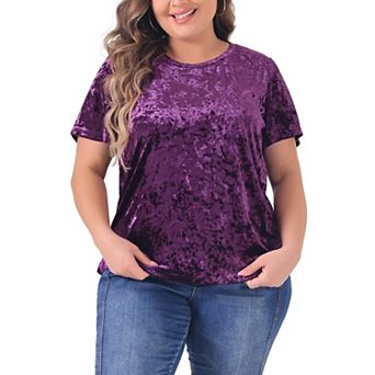 Plus Size Tops For Women Crew Neck Short Sleeve Tee Tops Velvet T-Shirt