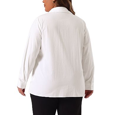Women's Plus Size Button Down Shirts Stand Collar Long Sleeve Solid Blouses Tops