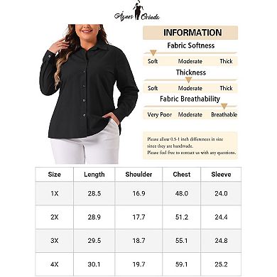 Women's Plus Size Button Down Shirts Stand Collar Long Sleeve Solid Blouses Tops