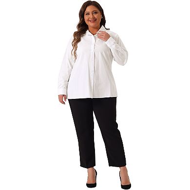 Women's Plus Size Button Down Shirts Stand Collar Long Sleeve Solid Blouses Tops