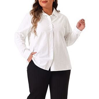 Women's Plus Size Button Down Shirts Stand Collar Long Sleeve Solid Blouses Tops