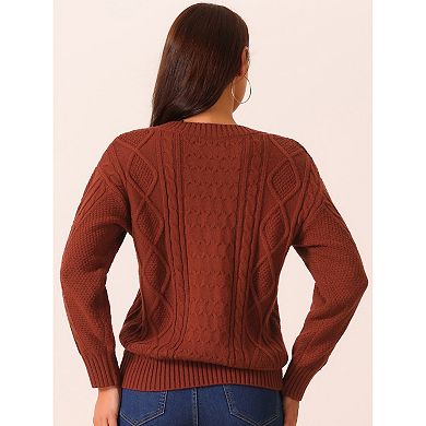 Women's V Neck Long Sleeve Sweater Casual Loose Chunky Warm Pullover Sweater Top