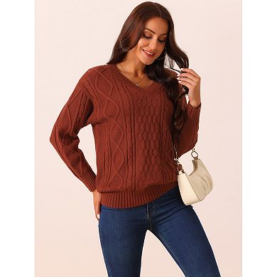 Women's V Neck Long Sleeve Sweater Casual Loose Chunky Warm Pullover Sweater Top