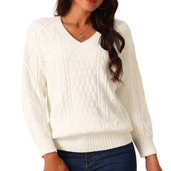 Women's V Neck Long Sleeve Sweater Casual Loose Chunky Warm Pullover Sweater Top