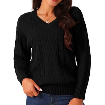 Women's V Neck Long Sleeve Sweater Casual Loose Chunky Warm Pullover Sweater Top