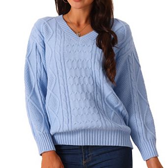 Women's V Neck Long Sleeve Sweater Casual Loose Chunky Warm Pullover Sweater Top