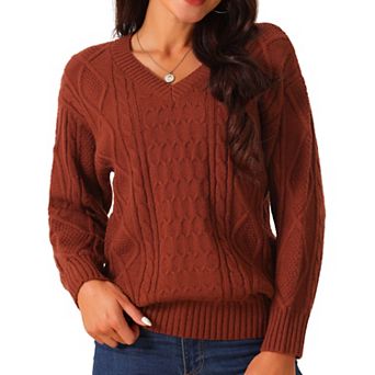 Women's V Neck Long Sleeve Sweater Casual Loose Chunky Warm Pullover Sweater Top
