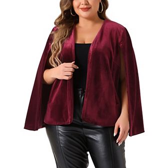 Plus Size Women's Velvet Cape Blazer Jackets Casual Split Long Sleeve Open Front Coat
