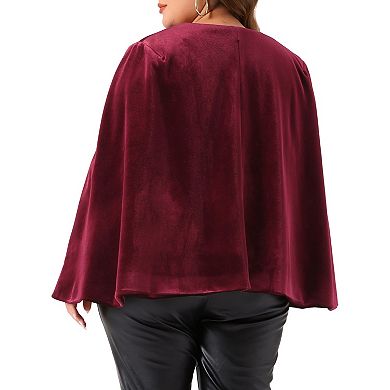 Plus Size Women's Velvet Cape Blazer Jackets Casual Split Long Sleeve Open Front Coat