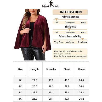Plus Size Women's Velvet Cape Blazer Jackets Casual Split Long Sleeve Open Front Coat