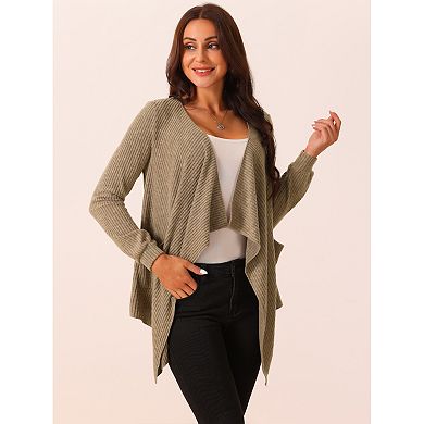 Women's Lightweight Sweater Knit Cardigan Irregular Hem Long Sleeve Open Front Drape Cardigan