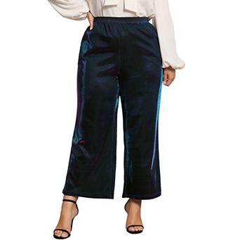 Plus Size Pants For Women Metallic Sparkly Elastic Waist Wide Leg Trousers Outfit