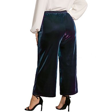 Plus Size Pants For Women Metallic Sparkly Elastic Waist Wide Leg Trousers Outfit