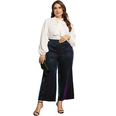 Plus Size Pants For Women Metallic Sparkly Elastic Waist Wide Leg Trousers Outfit