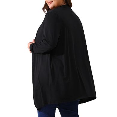 Women's Plus Size Long Sleeve Cardigan Open Front High Low Hem Draped Cover Up