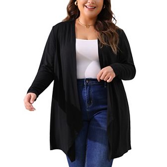 Women's Plus Size Long Sleeve Cardigan Open Front High Low Hem Draped Cover Up