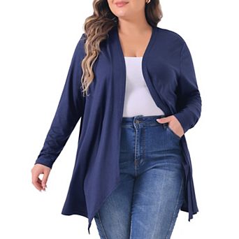 Women's Plus Size Long Sleeve Cardigan Open Front High Low Hem Draped Cover Up