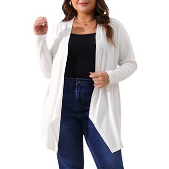 Women's Plus Size Long Sleeve Cardigan Open Front High Low Hem Draped Cover Up